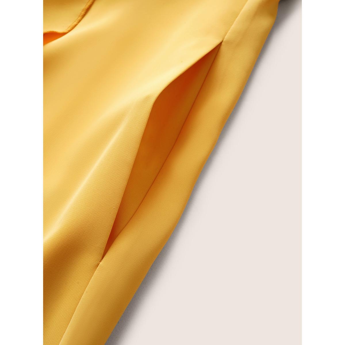 Plus Size Citrus Solid Ruffle Trim Surplice Neck Dress Gold Women Elegant Overlapping V-neck Sleeveless Curvy Midi Dress BloomChic 10/M Product Image