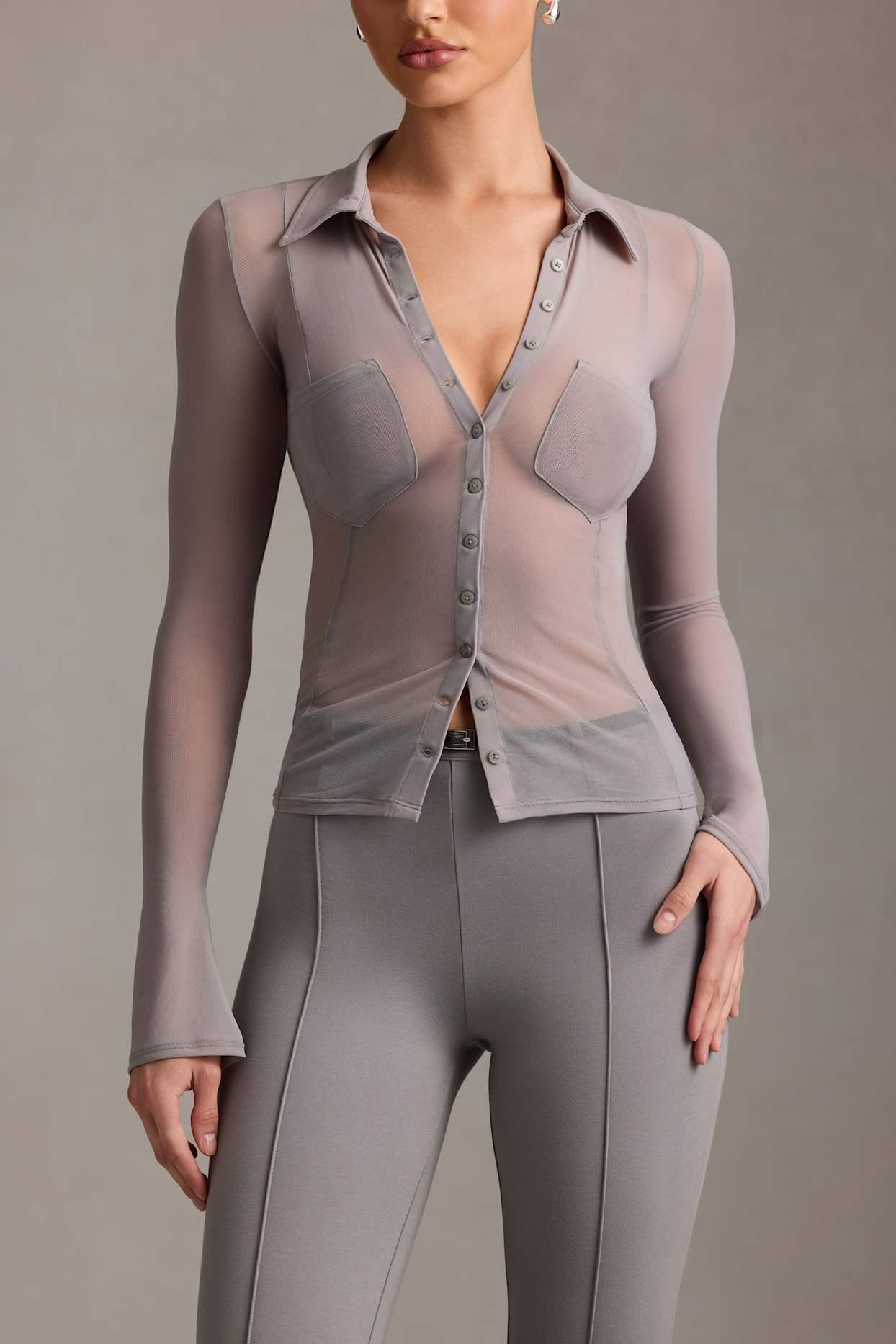Sheer Long-Sleeve Shirt in Grey Product Image