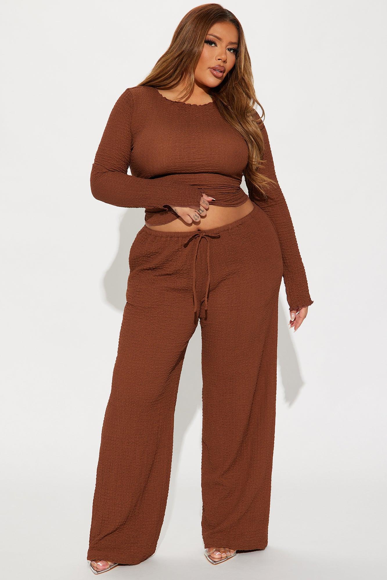 Rayna Textured Knit Pant Set - Brown Product Image