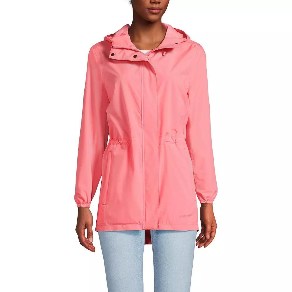 Womens Lands End Hooded Packable Raincoat Deep Blue Product Image