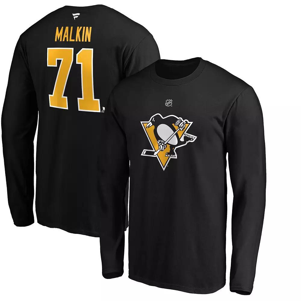 Men's Fanatics Evgeni Malkin Black Pittsburgh Penguins Authentic Stack Name & Number T-Shirt, Size: Small Product Image