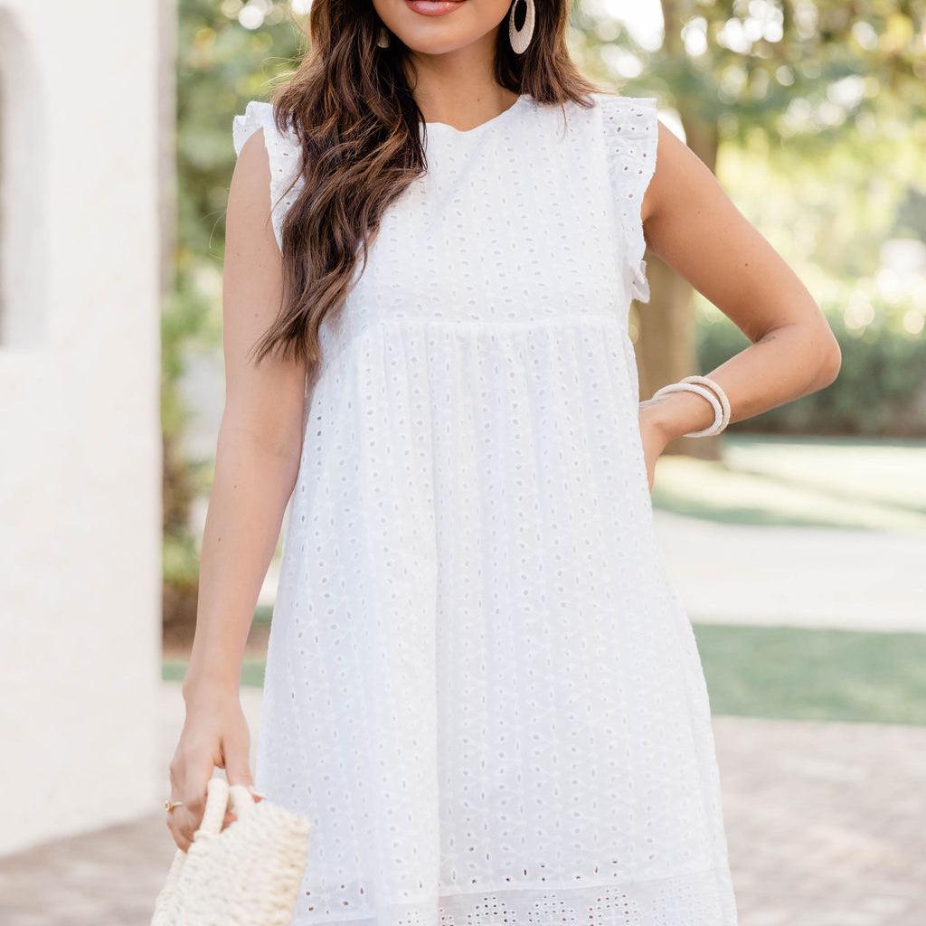 You Found My Heart White Round Neck Lace Romper Dress FINAL SALE Product Image
