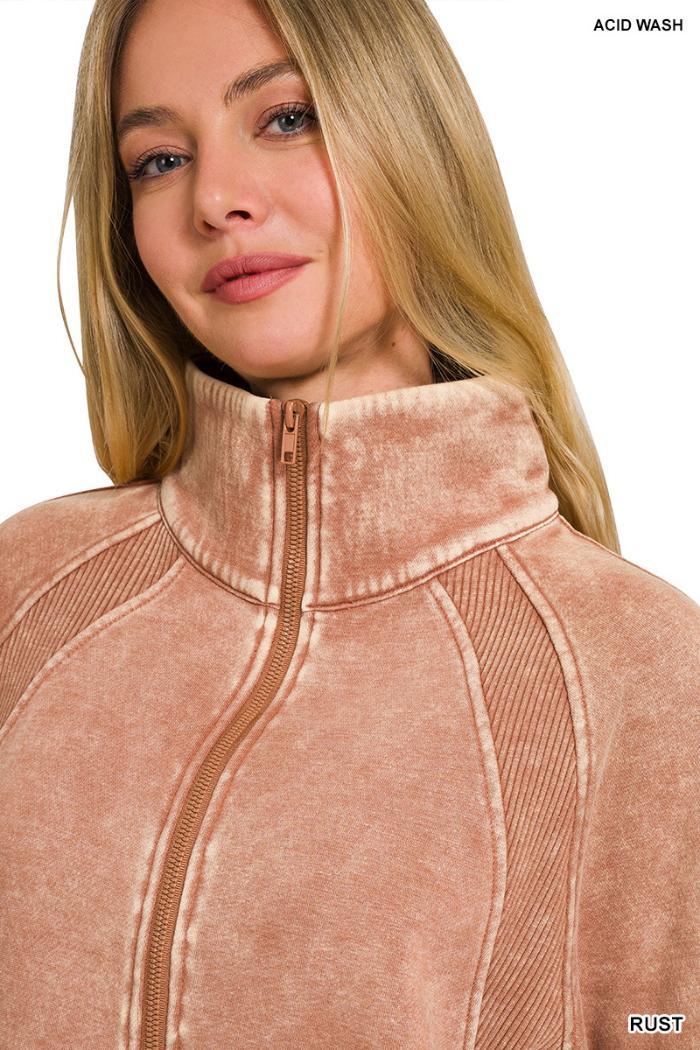Acid wash zip up fleece jacket Product Image