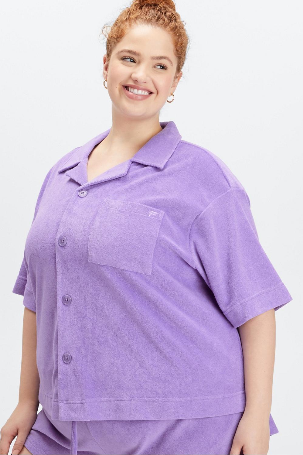 Fabletics Island Terry Boxy Button Up Womens purple Size XS Product Image