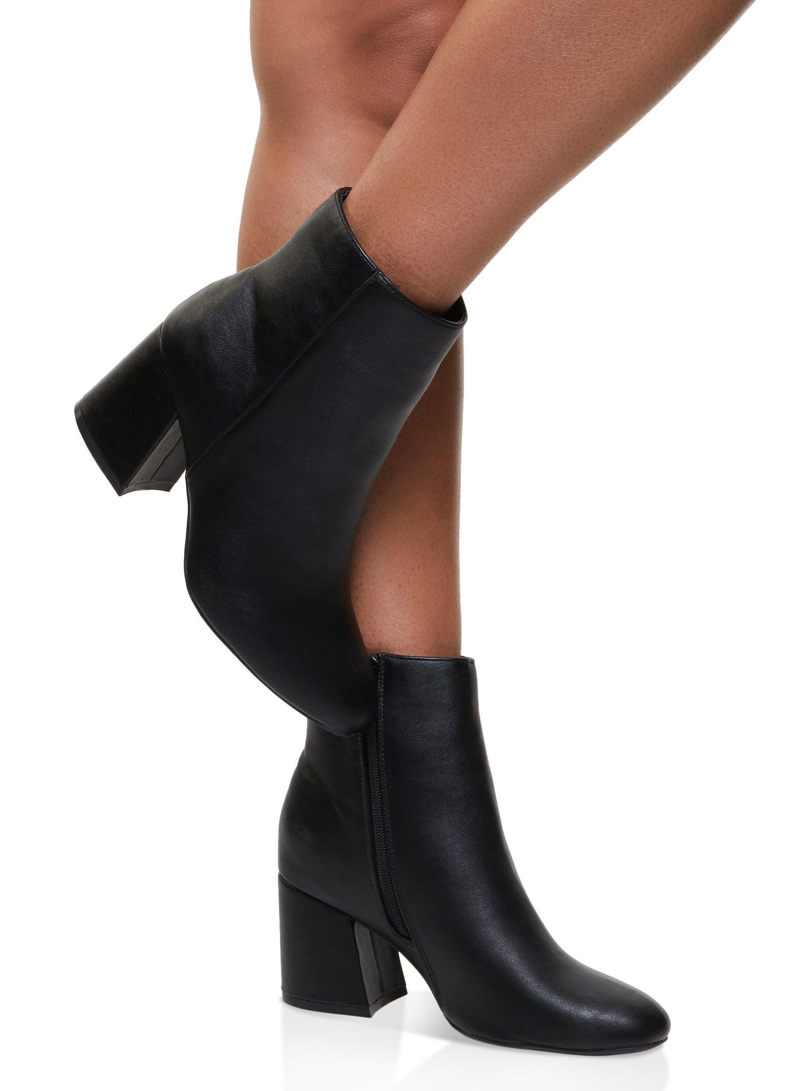 Womens Round Toe Mid Block Heel Booties Product Image