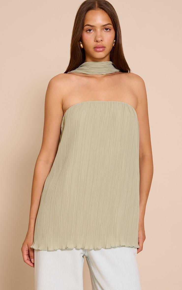 Sage Chiffon Bandeau Neck Scarf Detail Long Top Product Image