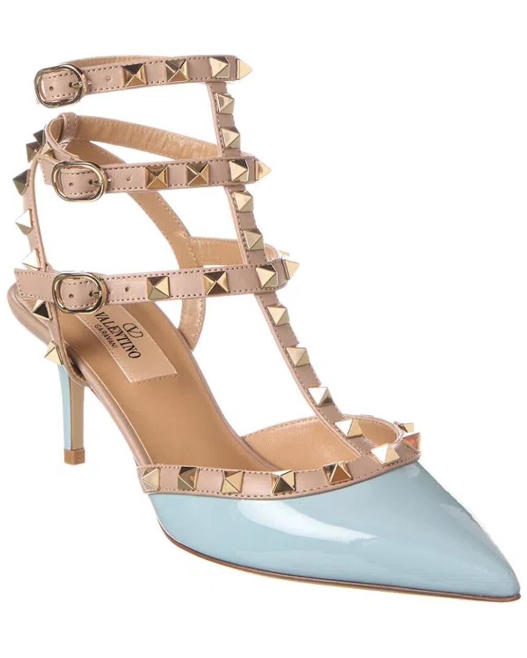 VALENTINO GARAVANI Rockstud Caged 65 Leather Ankle Strap Pump In Blue Product Image
