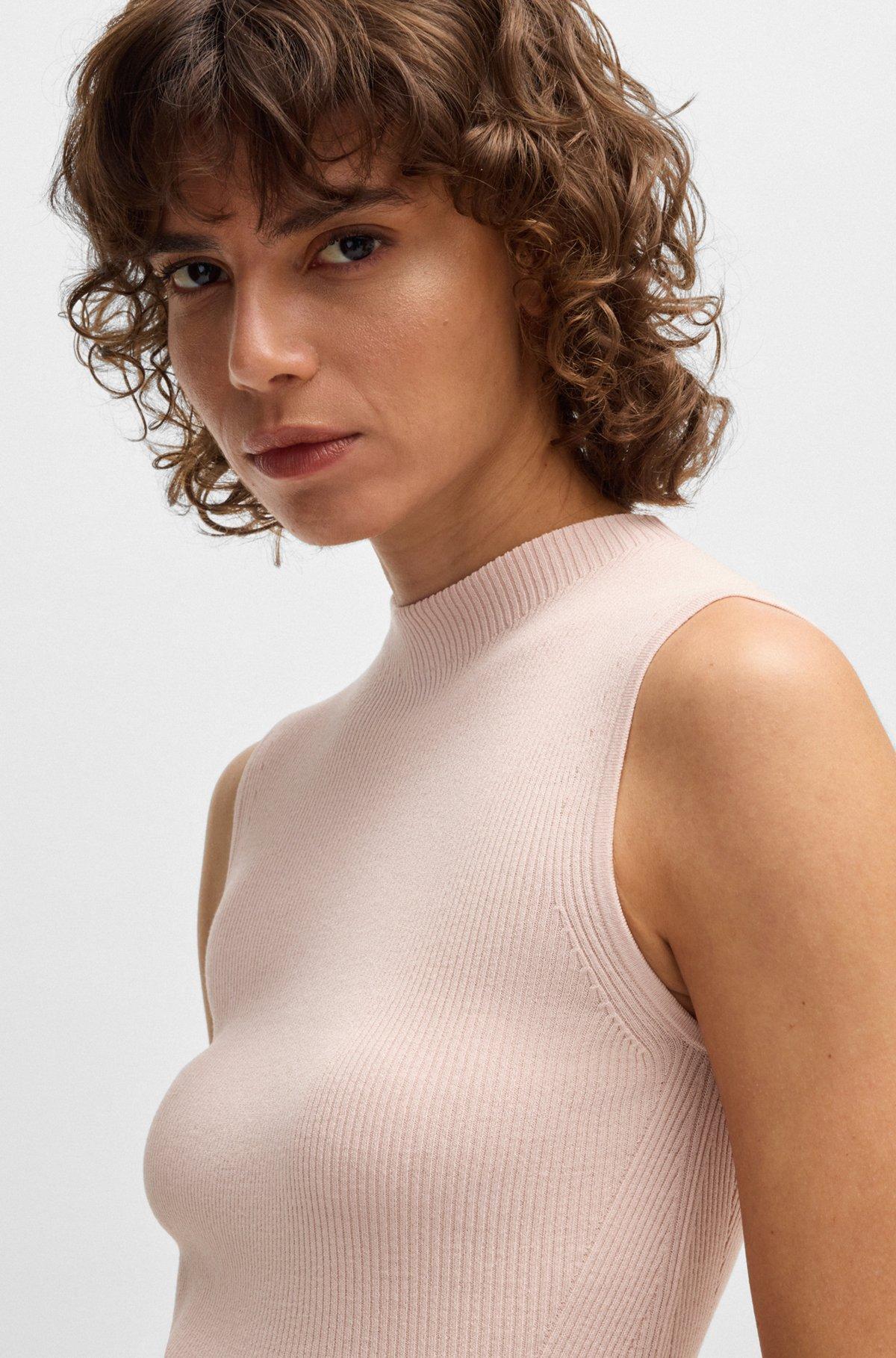 Sleeveless mock-neck top in ribbed fabric Product Image