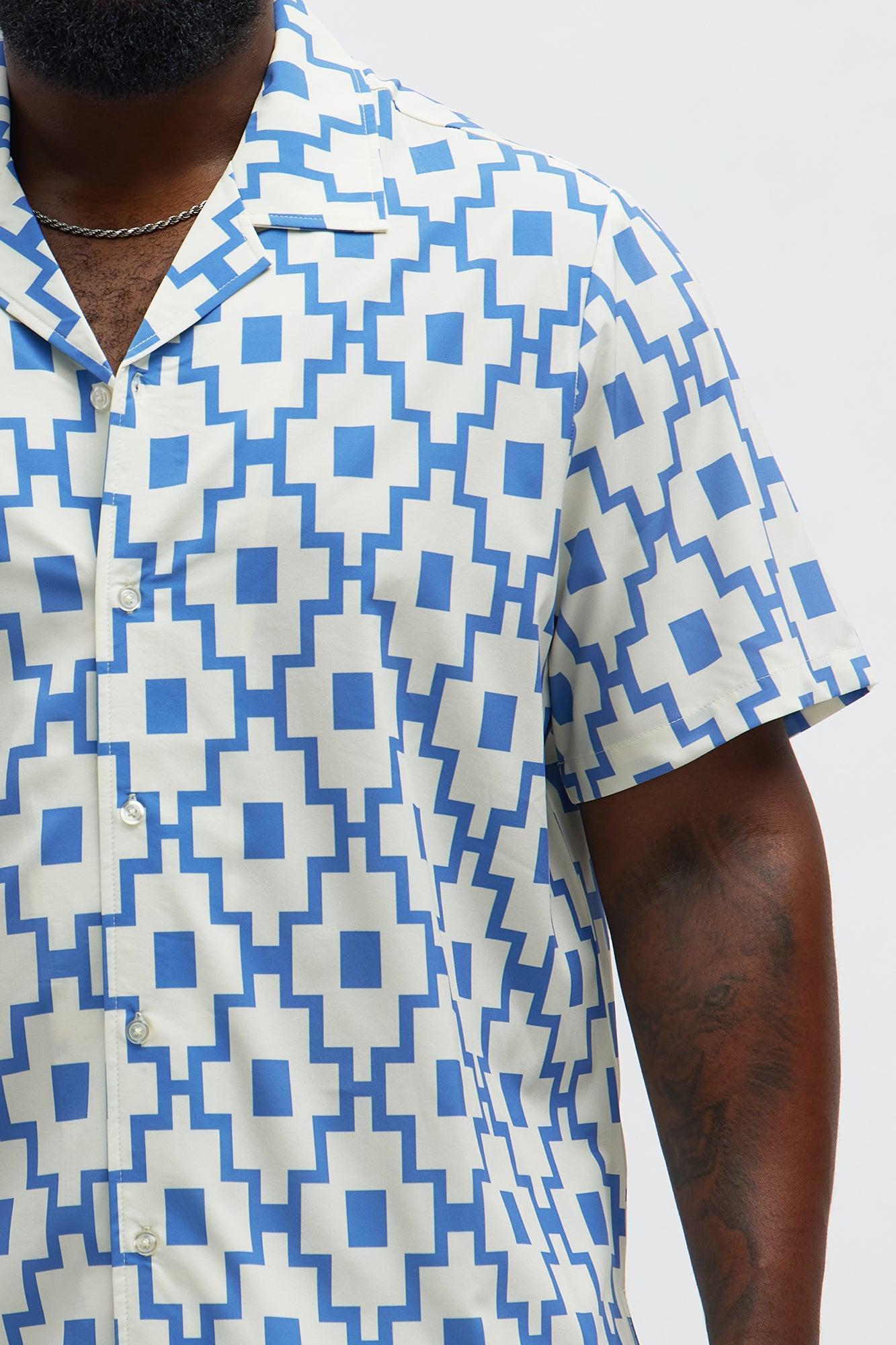 Mosaic Printed  Cuban Shirt - Blue/combo Product Image
