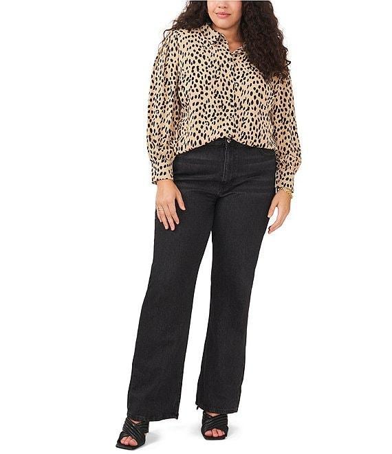 Vince Camuto Plus Size Point Collar Long Sleeve Leopard Print Button Down Blouse Product Image