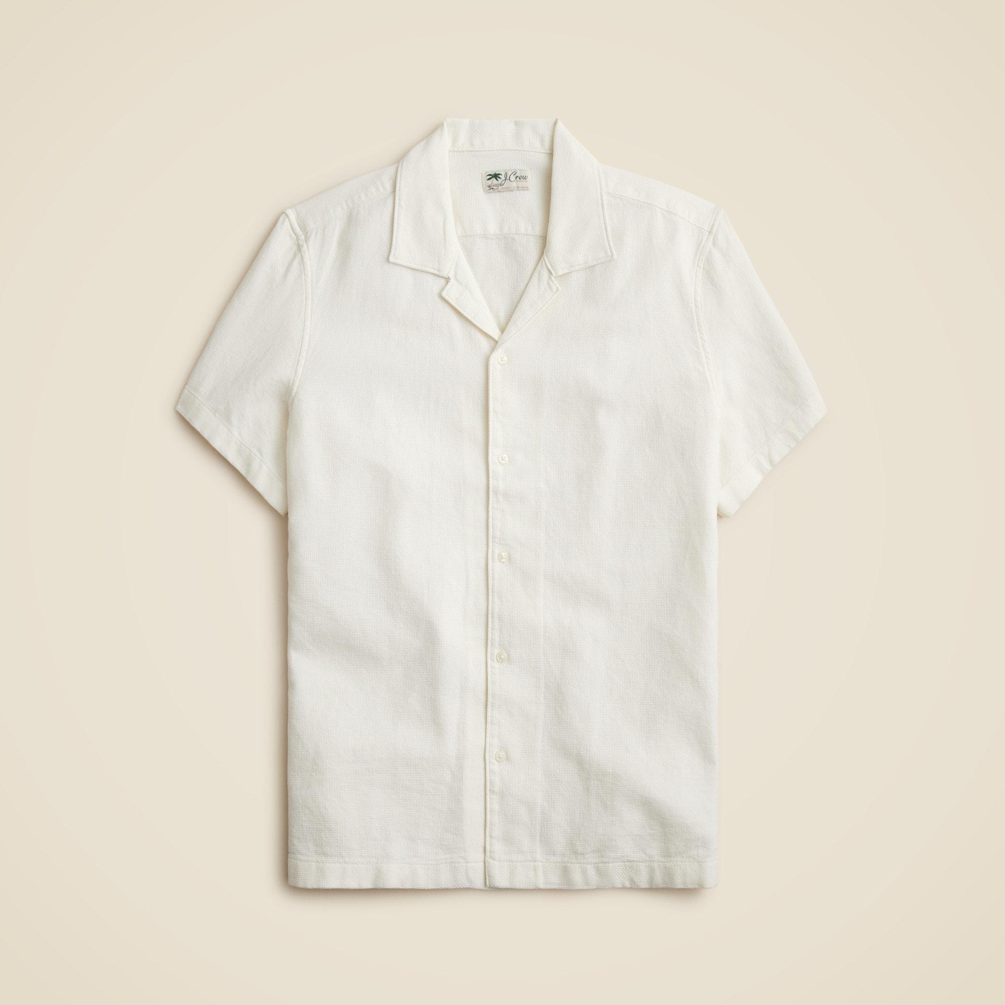 Short-sleeve textured cotton camp-collar shirt Product Image
