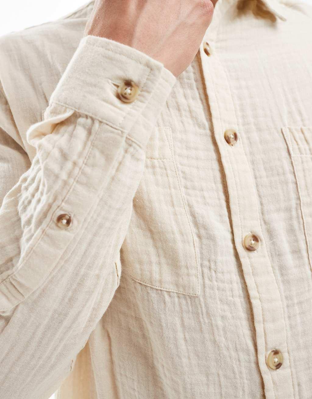 ASOS DESIGN relaxed square collar shirt in ecru Product Image