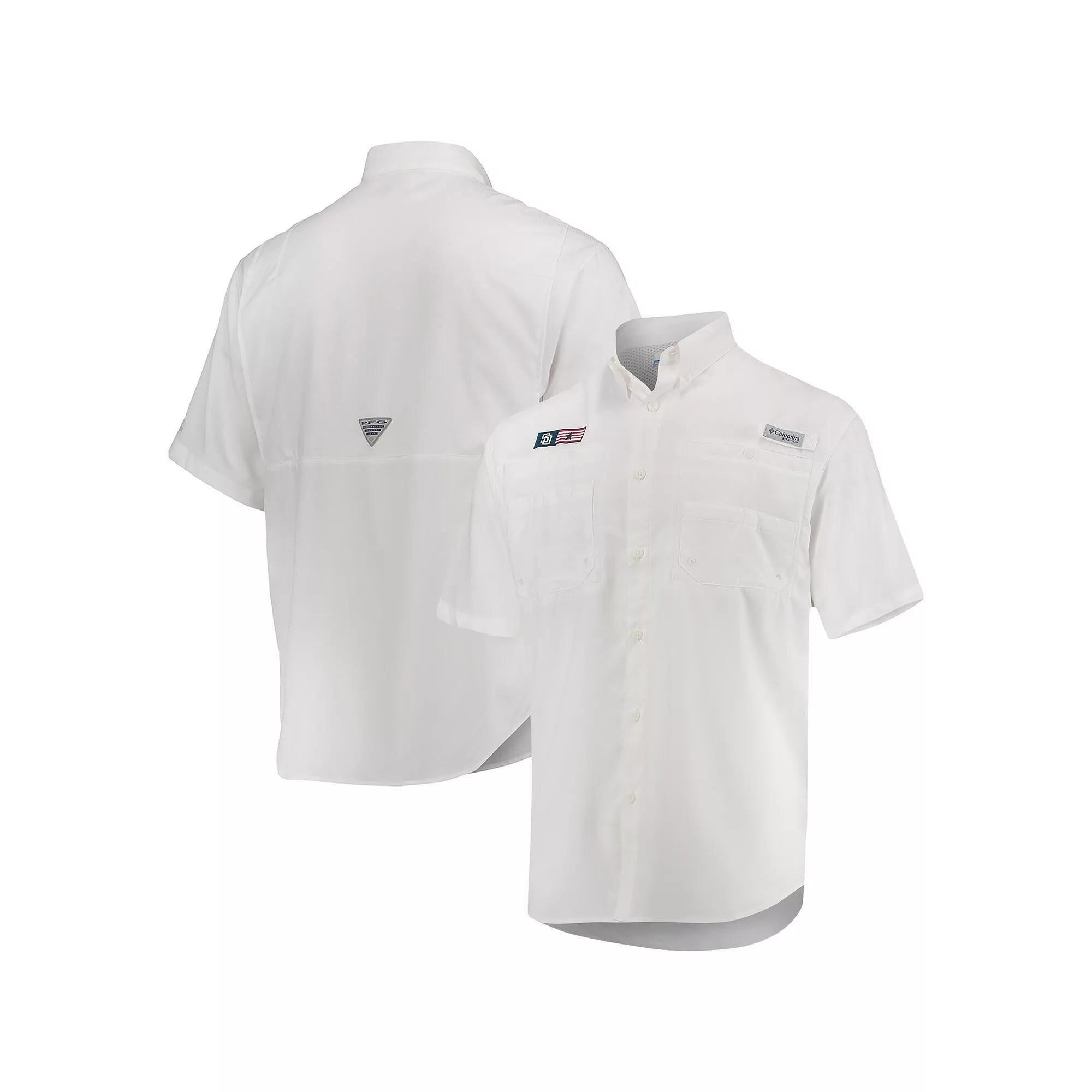 Men's Columbia White San Diego Padres Americana Tamiami Omni-Shade Button-Down Shirt, Size: Small Product Image