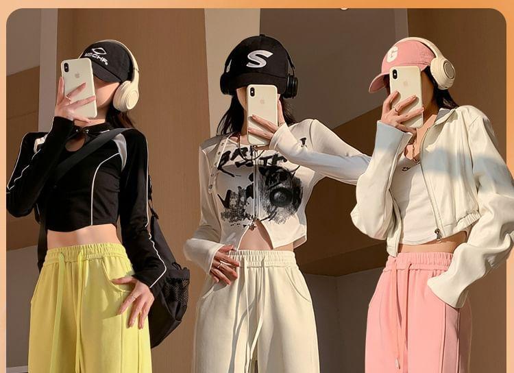 High Waist Plain Wide Leg Sweatpants Product Image
