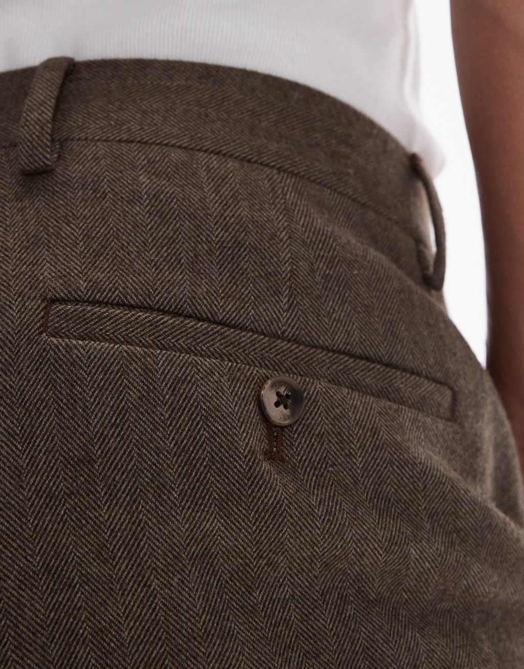 Topman brown herringbone taper pants in brown Product Image