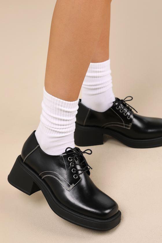 Dorah Black Leather Lace-Up Platform Oxfords Product Image