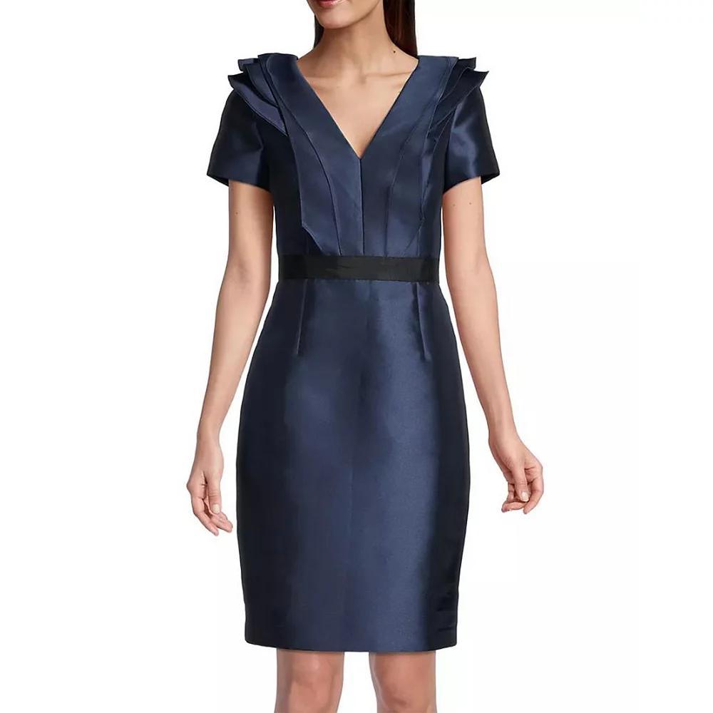 Women's Focus By Shani Satin Mikado Ruffle Dress, Size: 4, Blue Product Image
