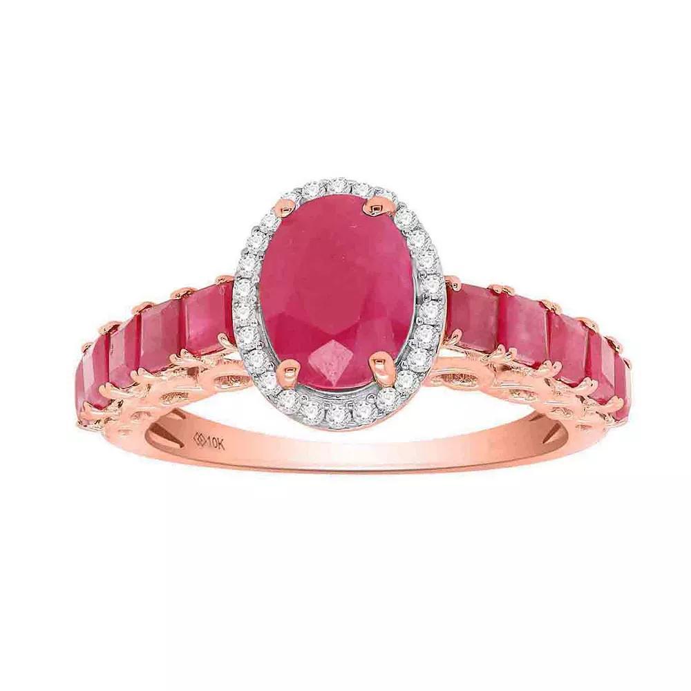 10k Rose Gold Ruby 1/8 Carat T.W. Diamond Halo Ring, Women's, Size: 6, 10kr Red Product Image