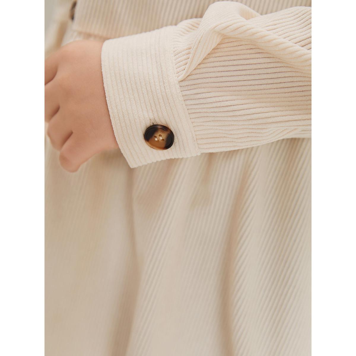 Plus Size Plain Shirt Collar Button Through Ruffle Hem Pocket Coat Women Beige Button Pocket Dailywear Jackets BloomChic 12/L Product Image