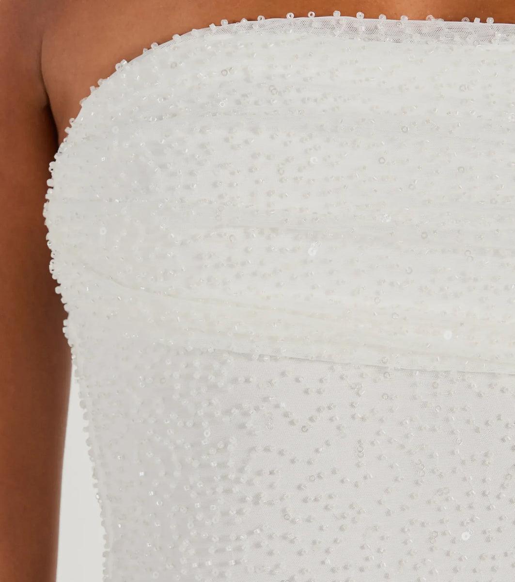 Lena Strapless Bodycon Beaded Mesh Mini Dress Product Image