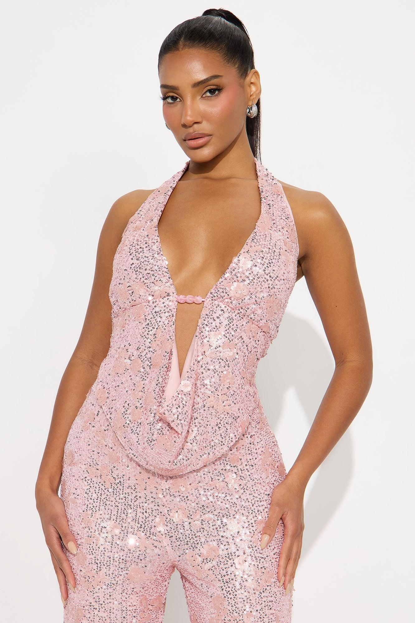 Natalia Sequin Halter Jumpsuit - Pink Female Product Image