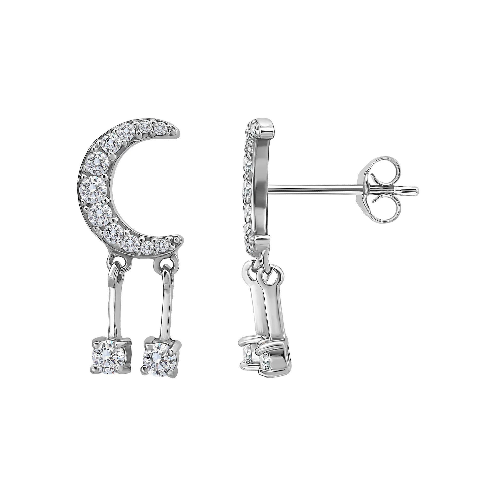 Aleure Precioso Sterling Silver Cubic Zirconia Moon & Drops Drop Earrings, Women's Product Image