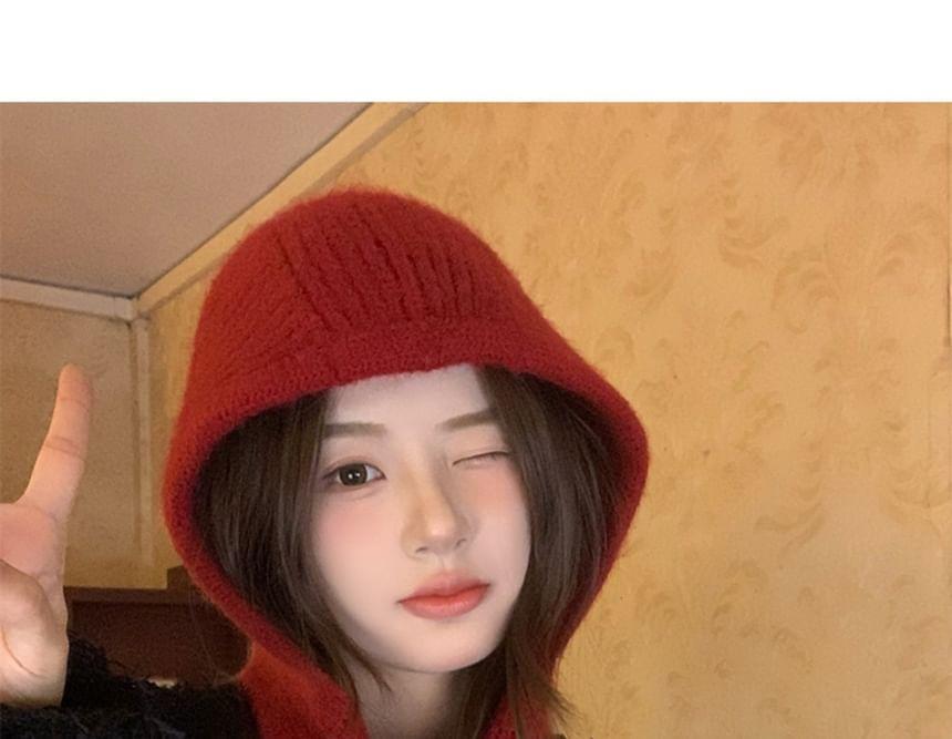 Plain Knit Hooded Scarf Product Image