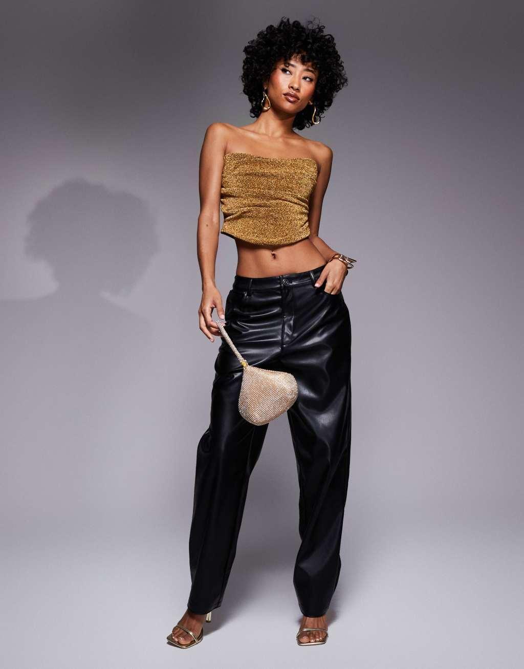 ASOS DESIGN glitter draped corset top in gold Product Image