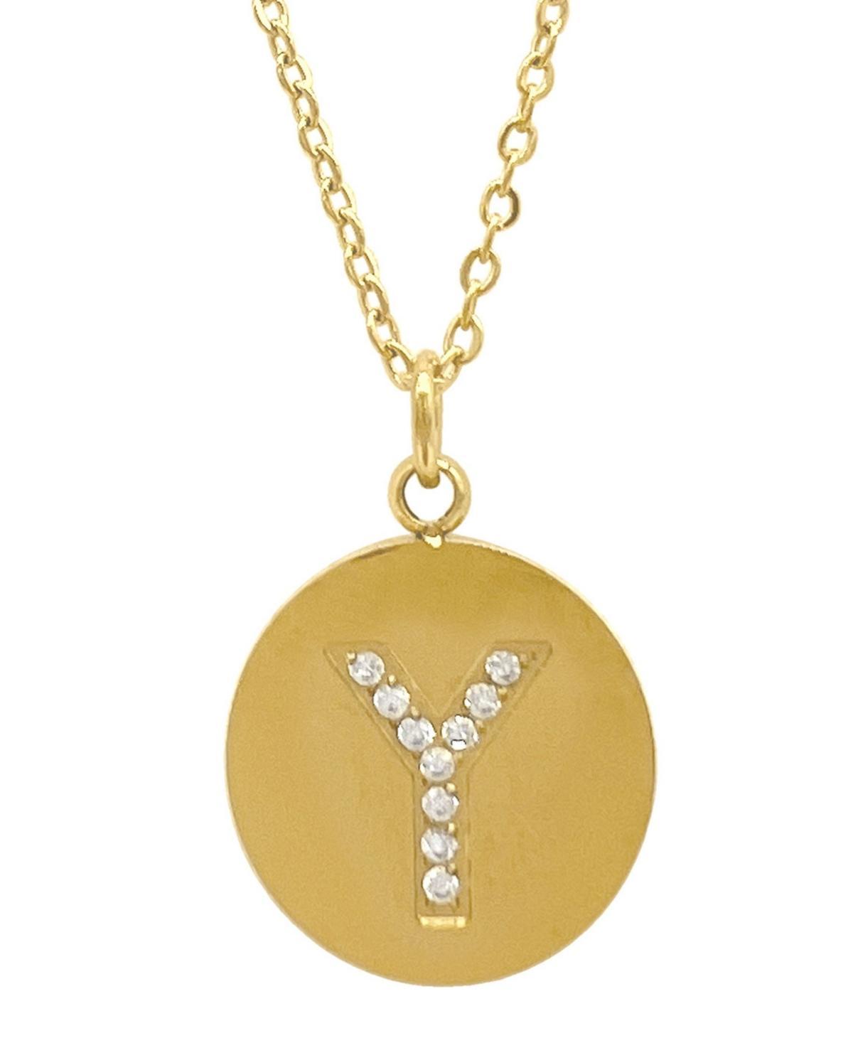 Adornia 14k Gold Plated Cubic Zirconia Engraved Letter Disc Pendant Necklace, Women's, Size: 18", Gold Tone T Product Image