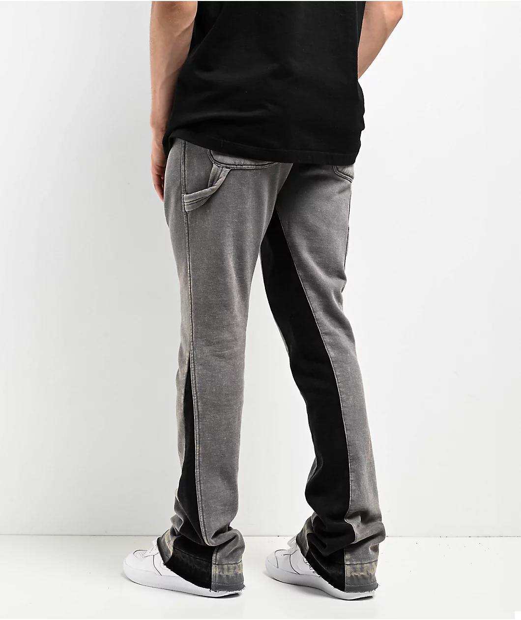 Ninth Hall Grey & Black Wash Stacked Flare Sweatpants Product Image