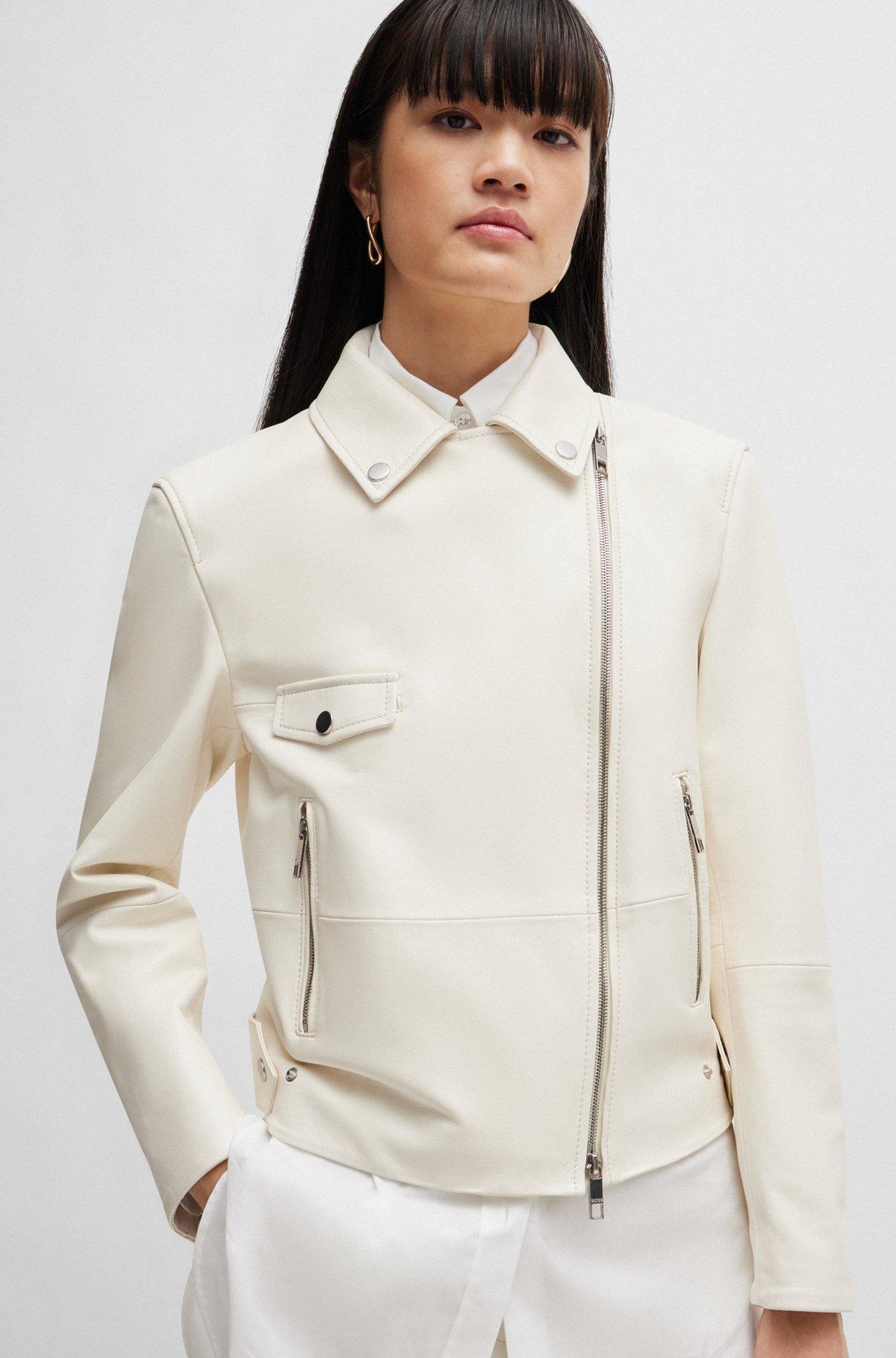Leather jacket with signature lining and asymmetric zip Product Image