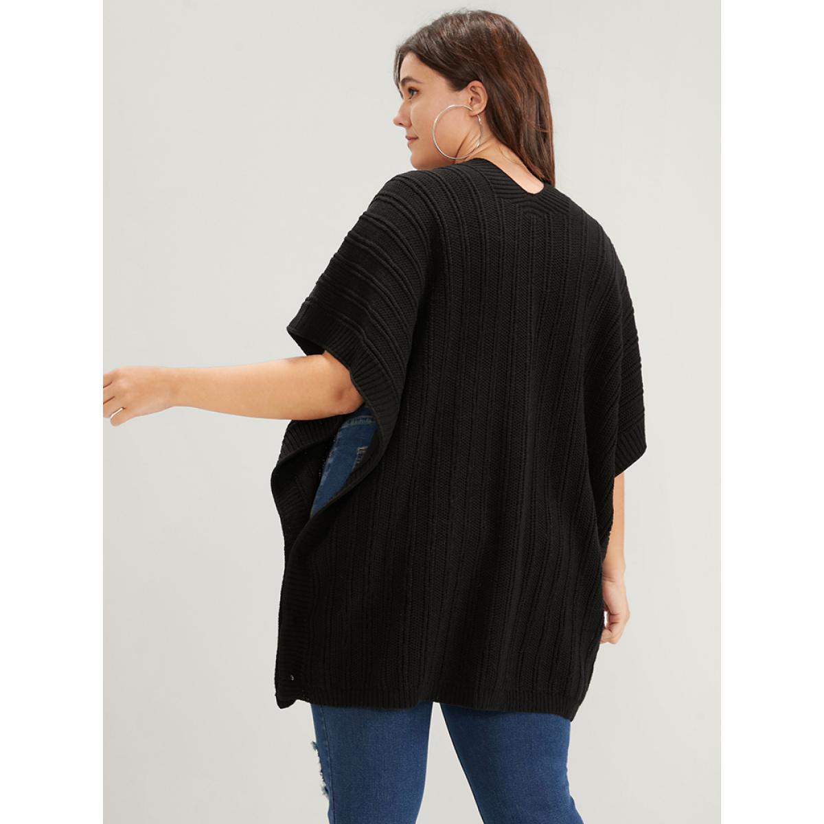 Plus Size Solid Pointelle Knit Button Hem Dolman Sleeve Open Front Cardigan Black Women Elegant Oversized Sleeveless Dailywear Cardigans BloomChic 28/5X Product Image