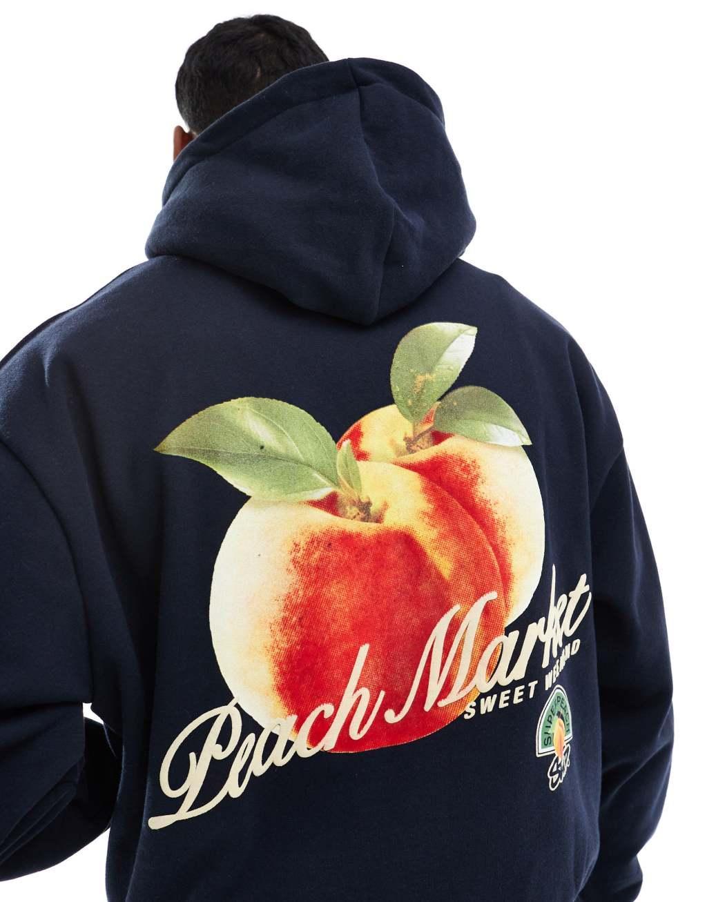 Pull&Bear STWD peach hoodie in navy Product Image