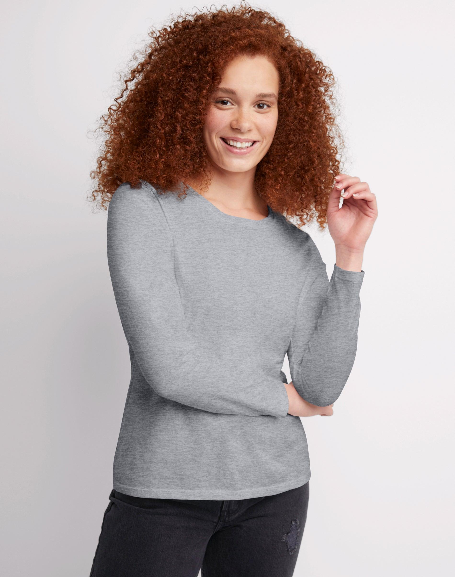 Women's Hanes® Originals Long Sleeve Crewneck Tee, Size: Large, White Product Image