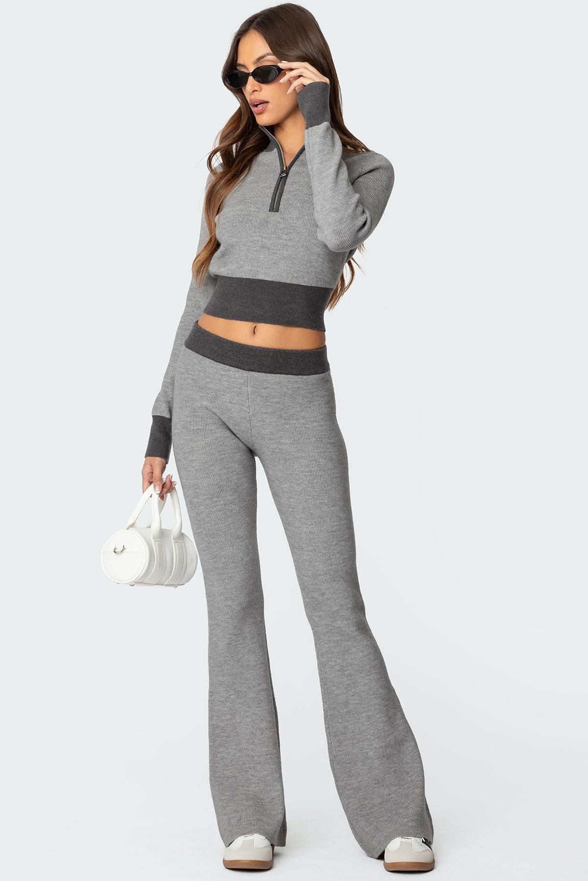 Lei Contrast Knit Flared Pants Product Image