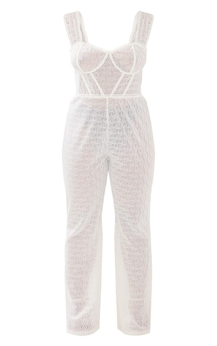 Plus Cream Textured Corset Jumpsuit Product Image