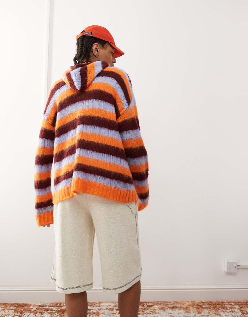 COLLUSION brushed oversized hoodie in blue stripe Product Image