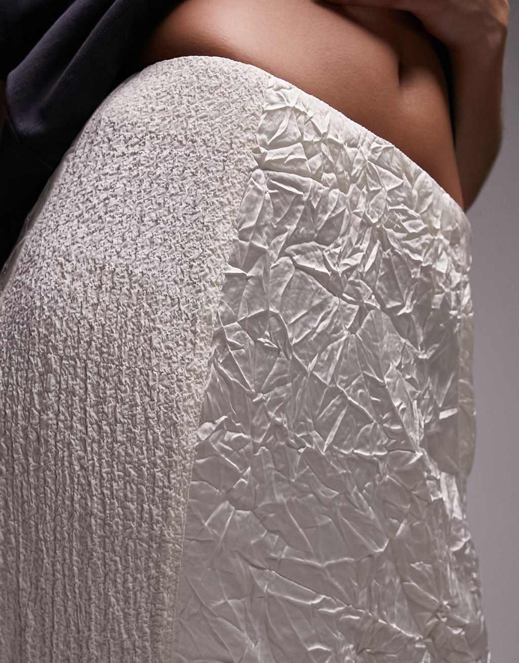 Topshop crinkle satin lace patchwork midi skirt in ivory  Product Image