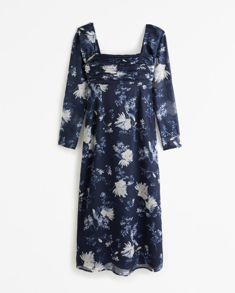 The A&F Emerson Chiffon Long-Sleeve Midi Dress Product Image