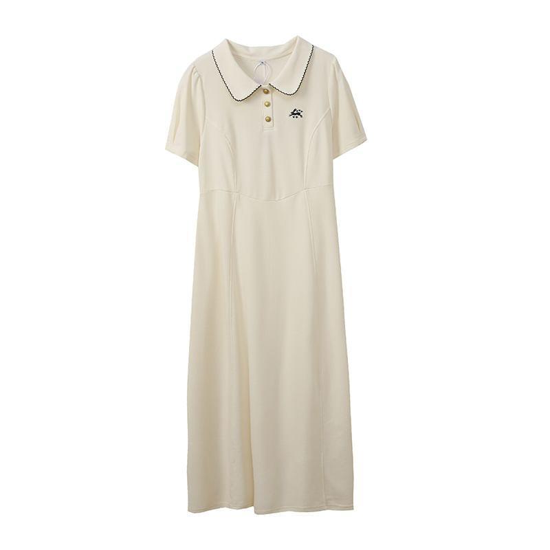 Short-Sleeve Embroidered Contrast Trim Polo Shirt / Short-Sleeve Collar A-Line Dress (Various Designs) Product Image