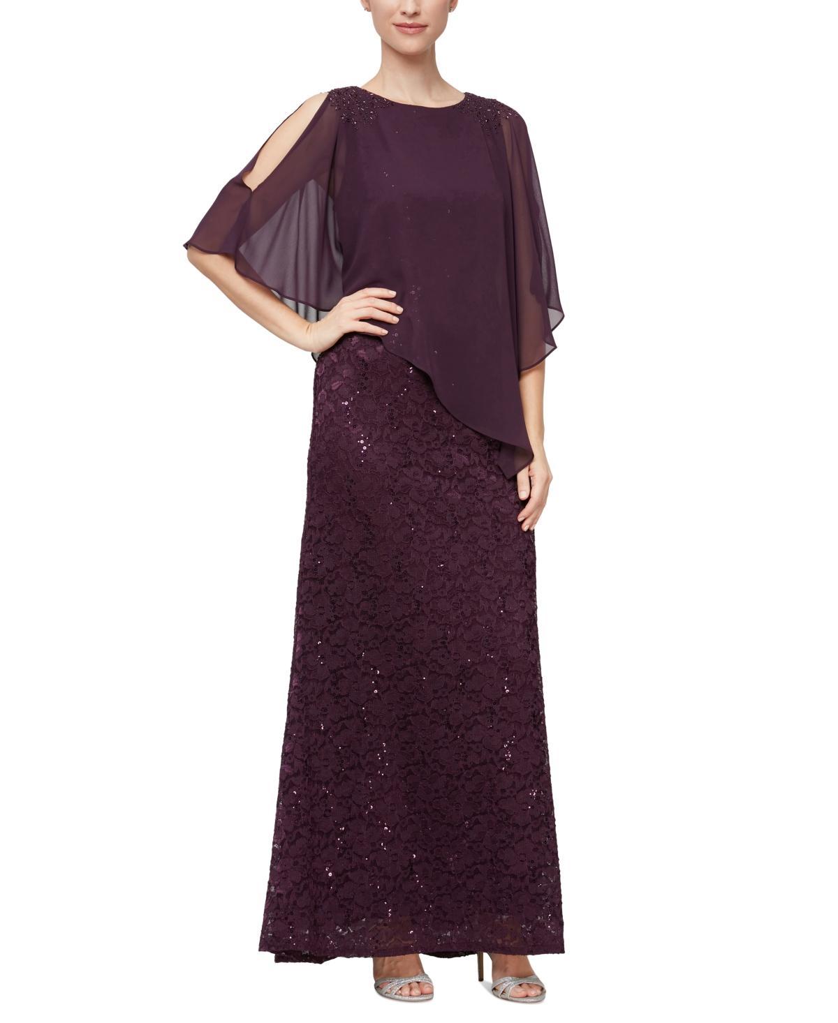 Sl Fashions Womens Sequin Lace Chiffon Caplet Gown Product Image