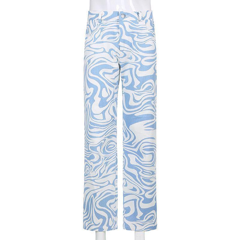 High-Waist Zebra Print Straight-Leg Jeans Product Image