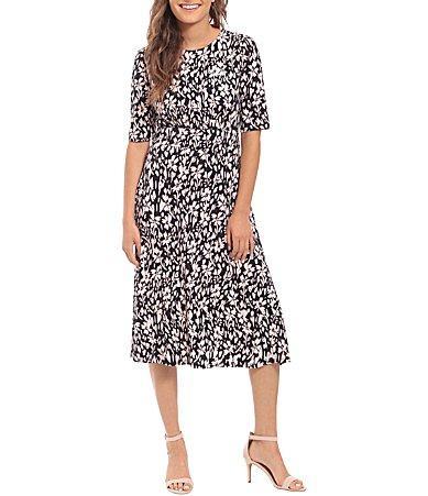 Women's London Times Printed Midi A-Line Dress, Size: 4, Teal Ivory Product Image