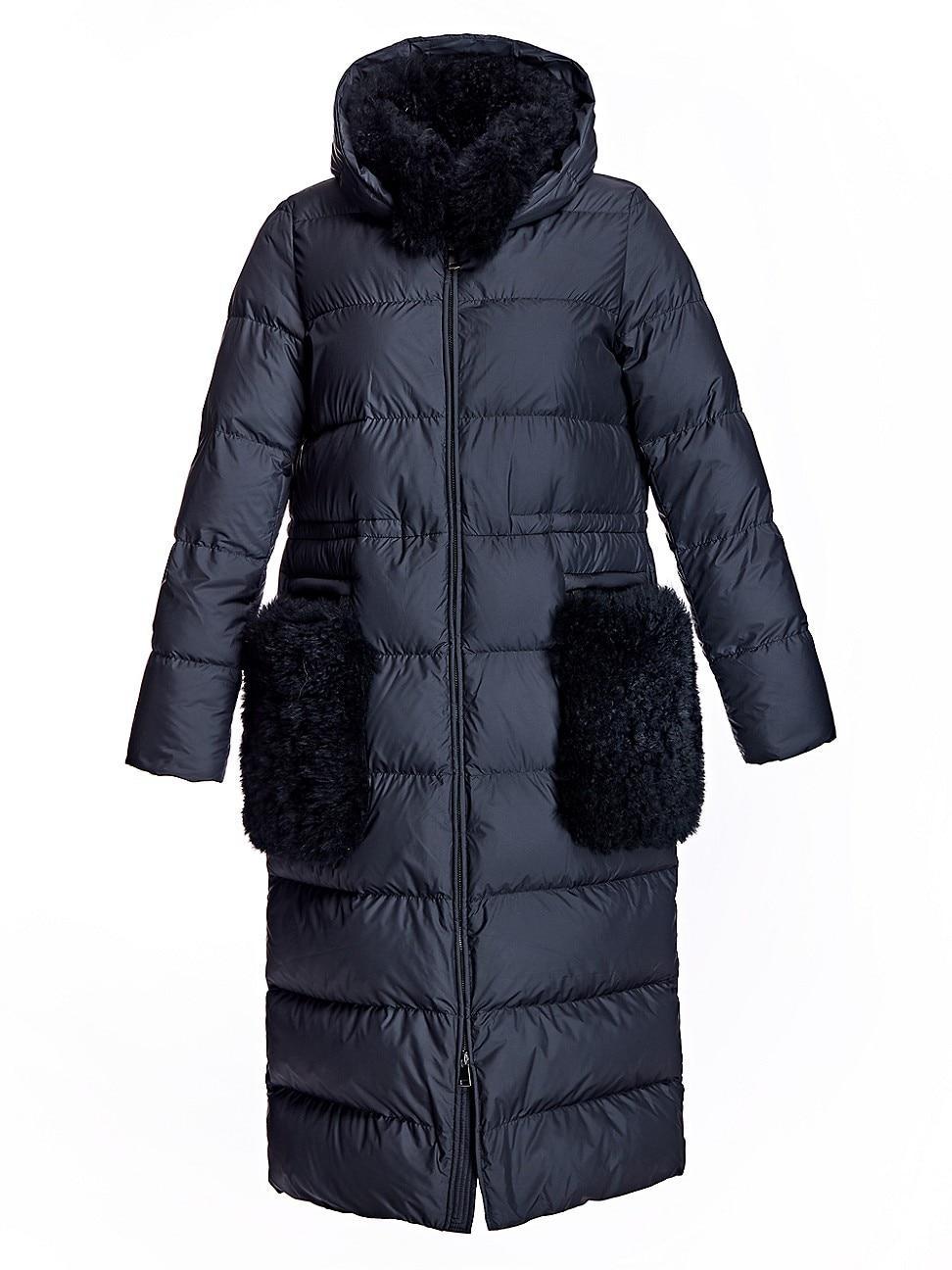 Womens Nylon Hooded Coat with Cashmere Goat Trims Product Image