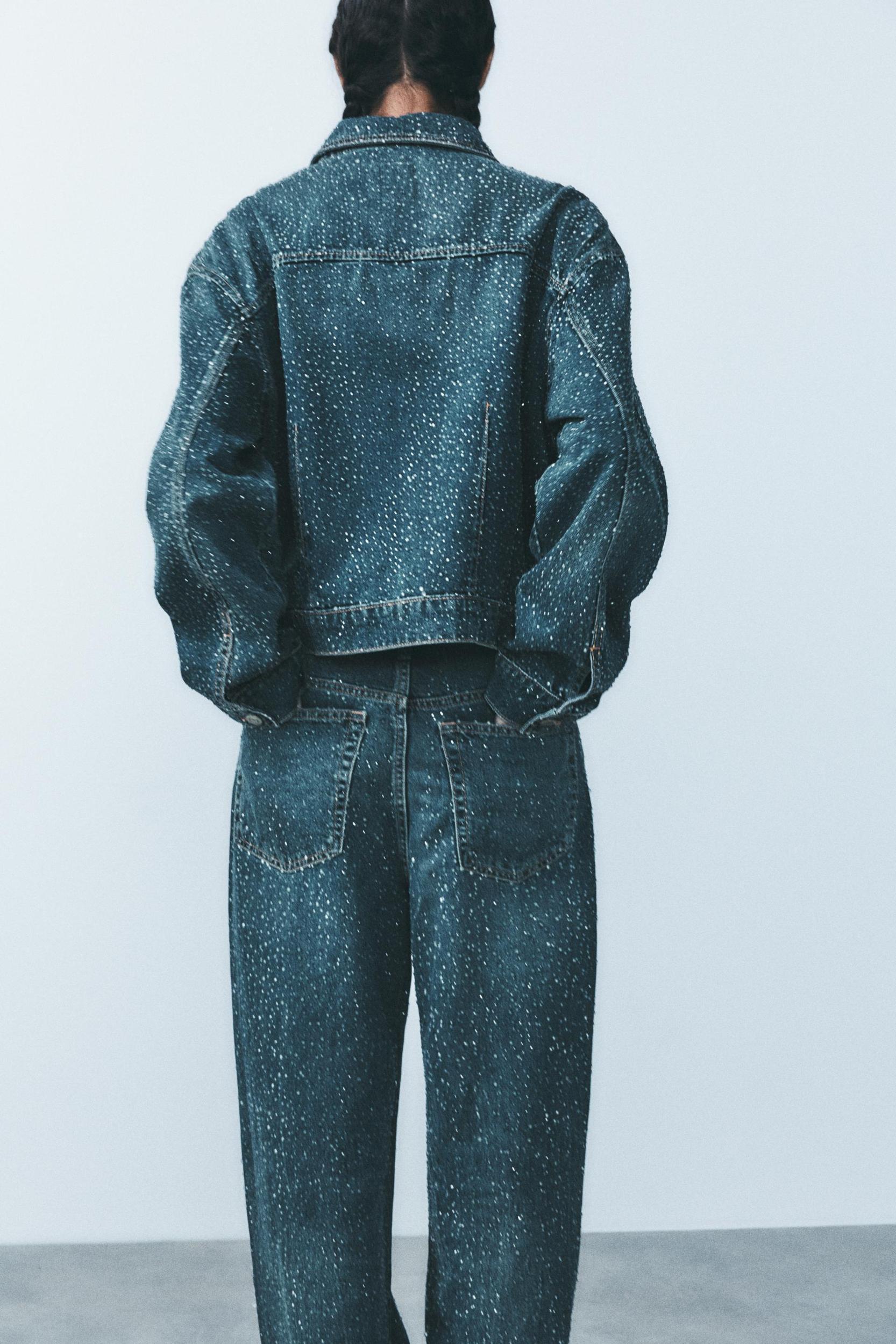 OVERSIZE TRF RELAXED TAPERED RHINESTONE JEANS WITH A HIGH WAIST Product Image
