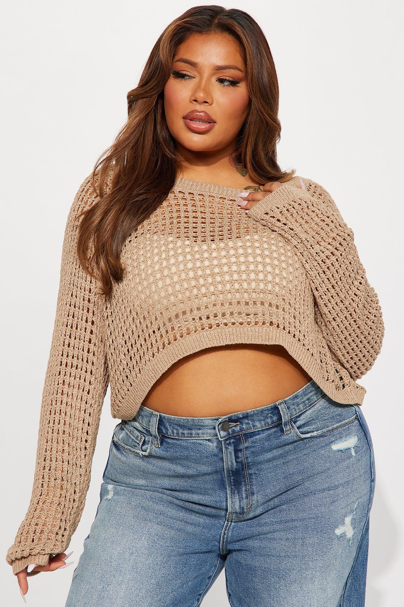 Parle Crochet Sweater Top - Taupe Product Image