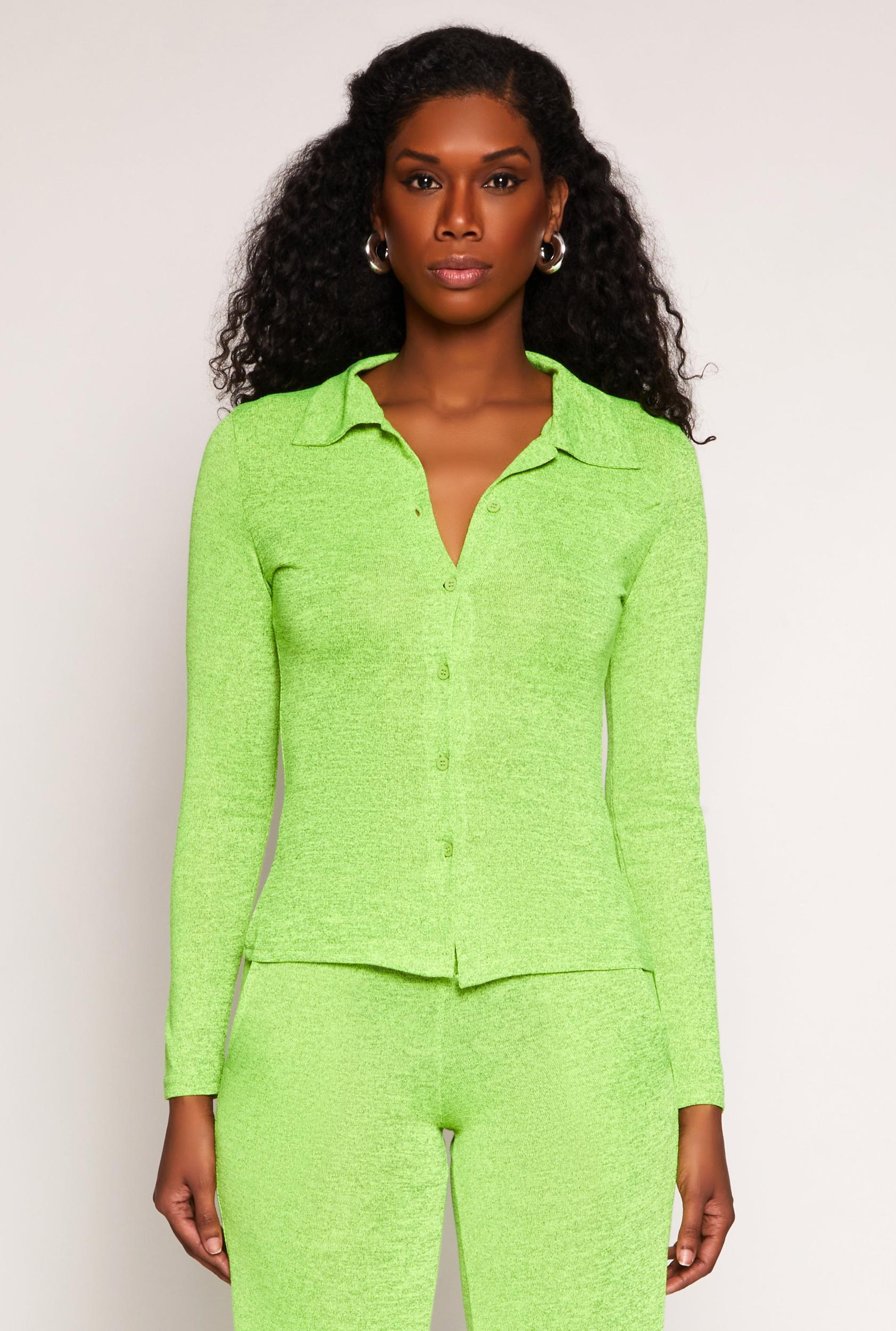 Womens Daisy Button Front Long Sleeve Shirt Product Image