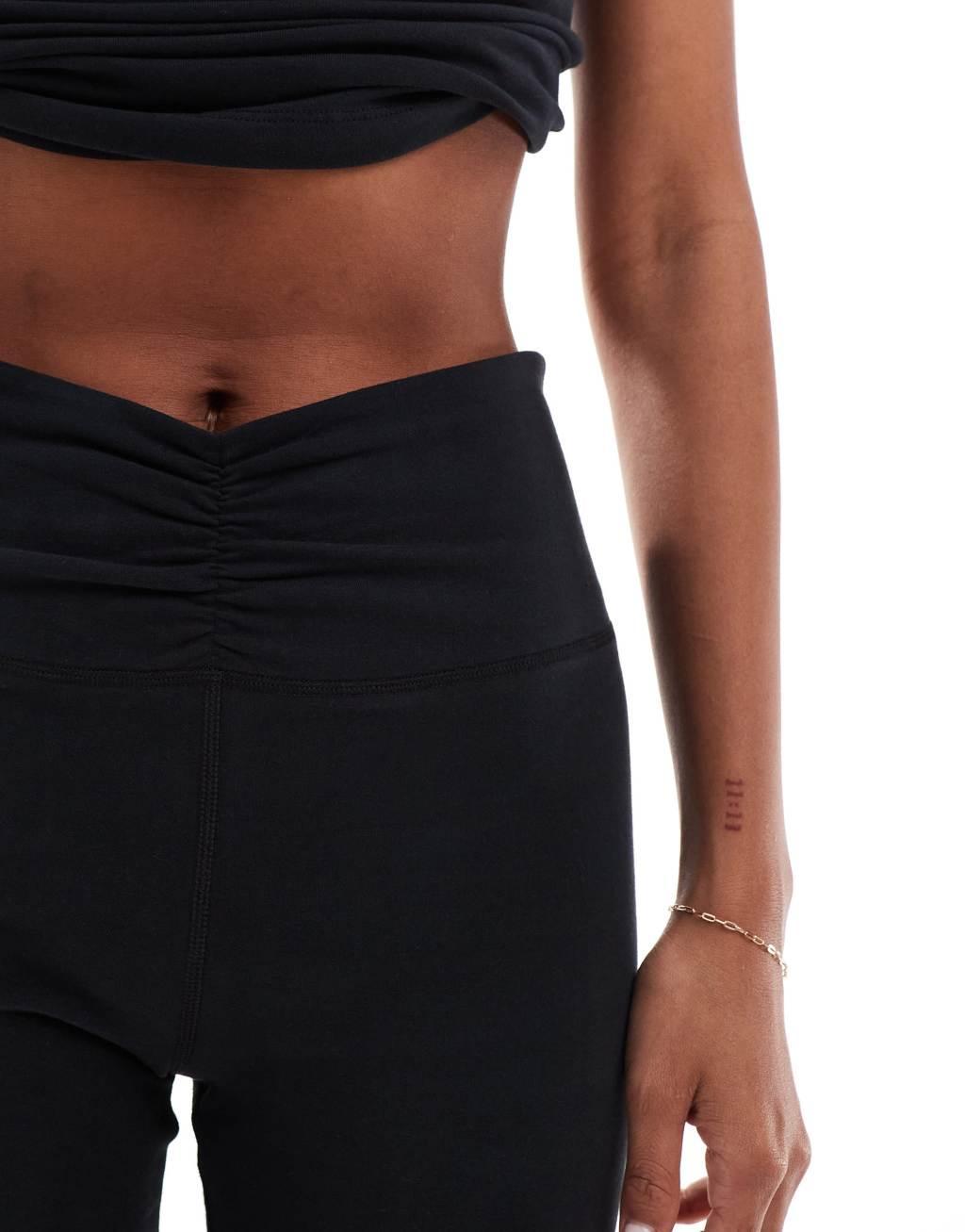 4505 soft touch slim kick flare leggings with ruched waist in black  Product Image