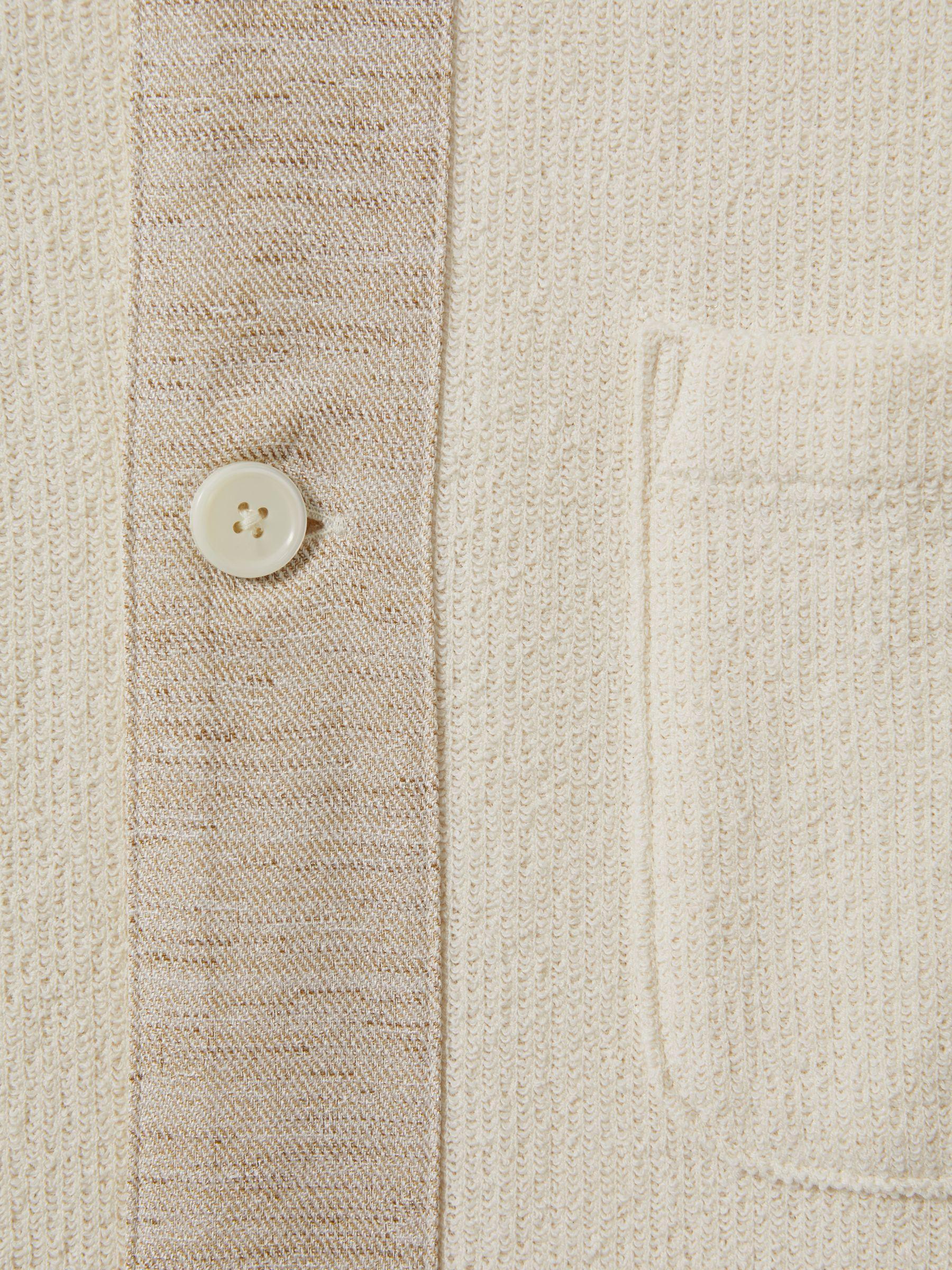 Textured Cotton Blend Contrast Shirt in Ecru Product Image