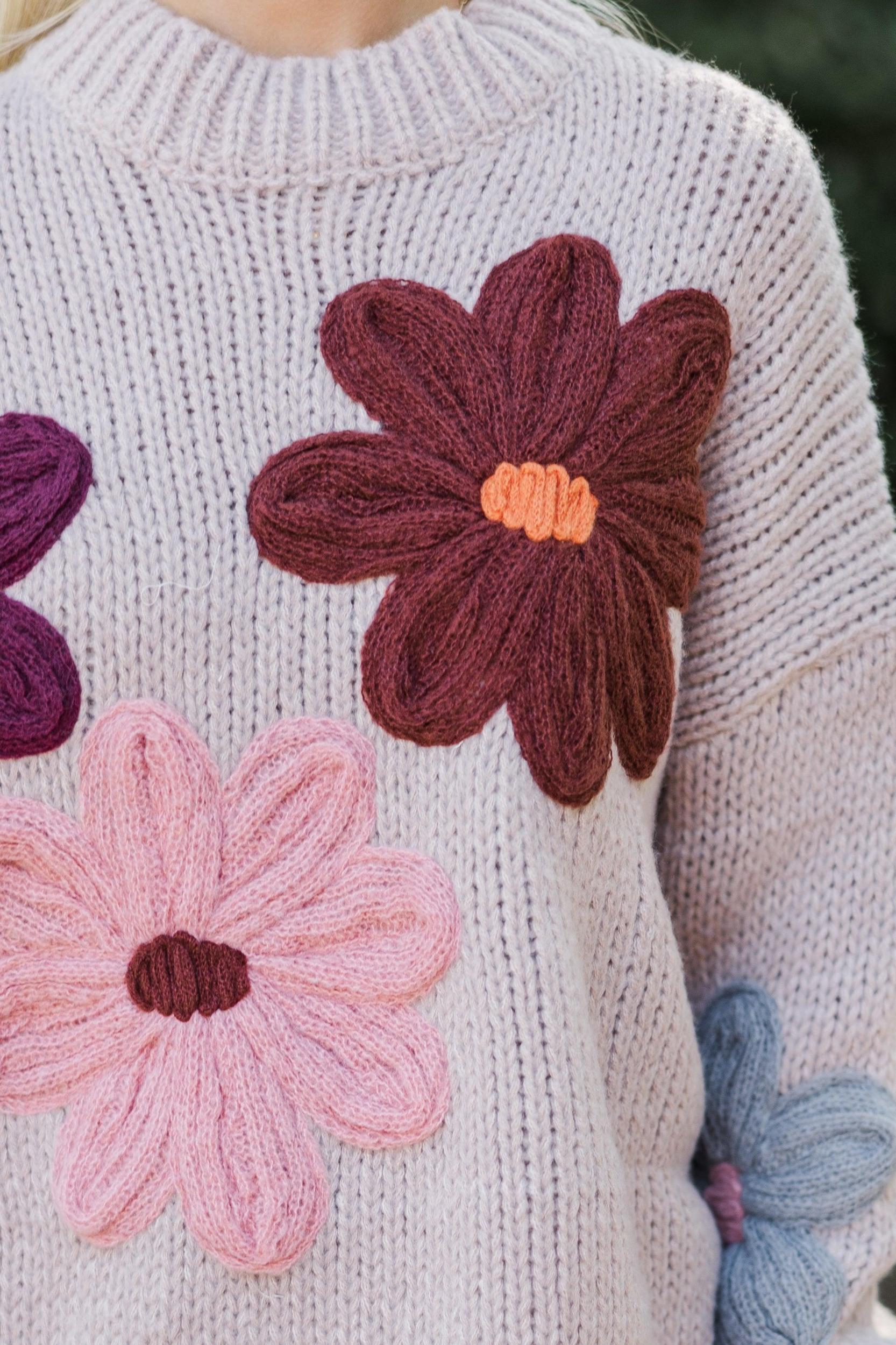 Just You Wait Natural Floral Sweater Female Product Image